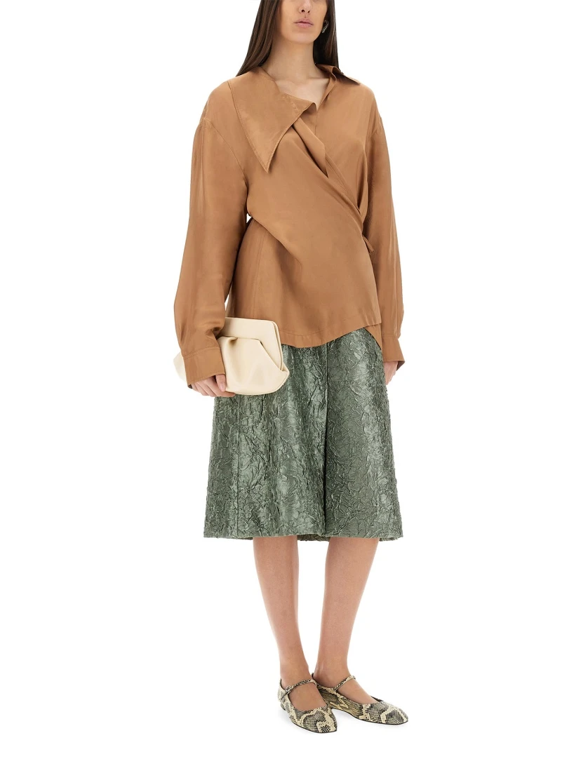 RUCHED SATIN MIDI SKIRT