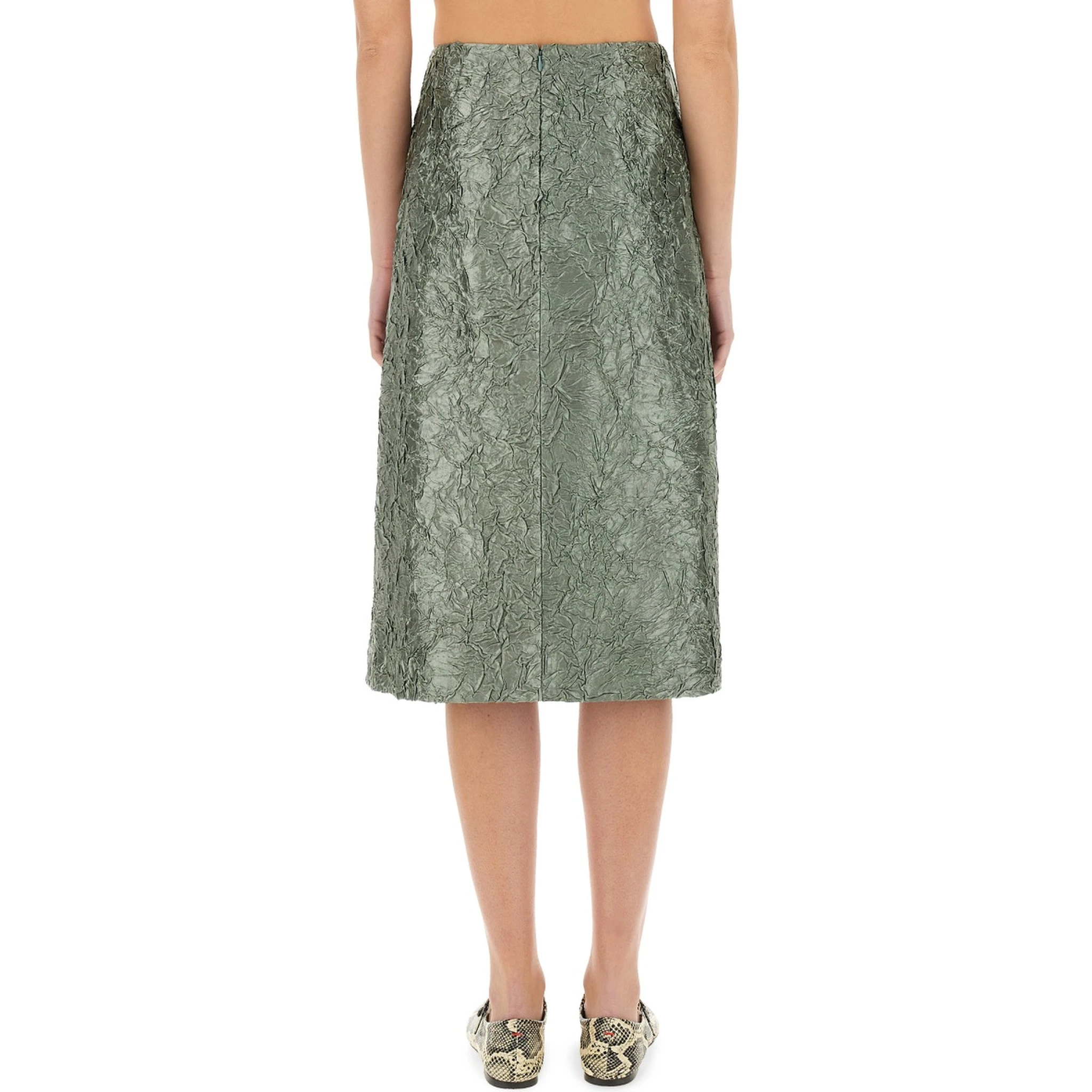 RUCHED SATIN MIDI SKIRT