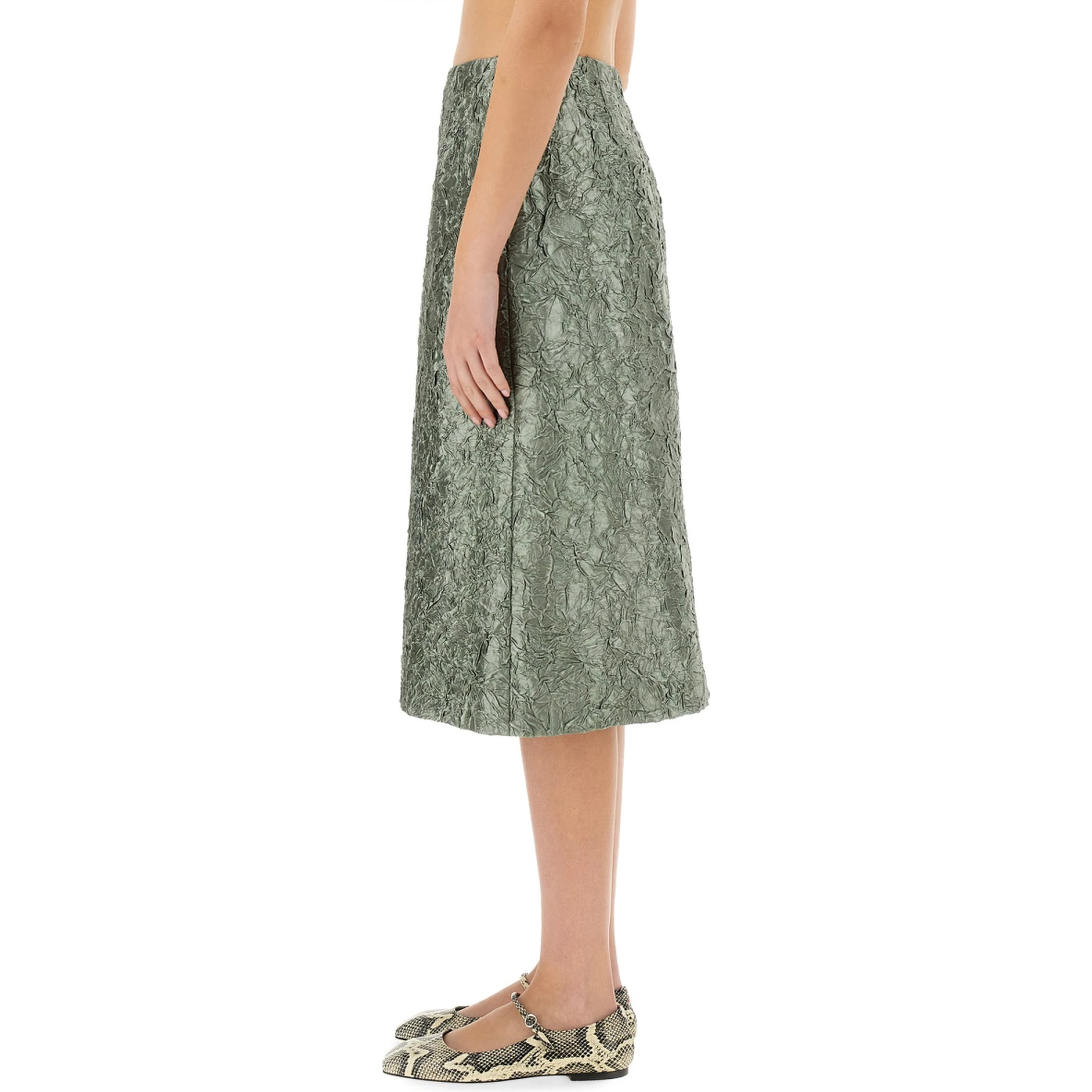 RUCHED SATIN MIDI SKIRT