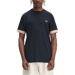 T-SHIRT WITH STRIPED MANIHE BORDER