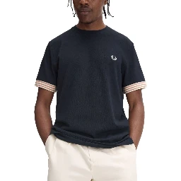 T-SHIRT WITH STRIPED MANIHE BORDER