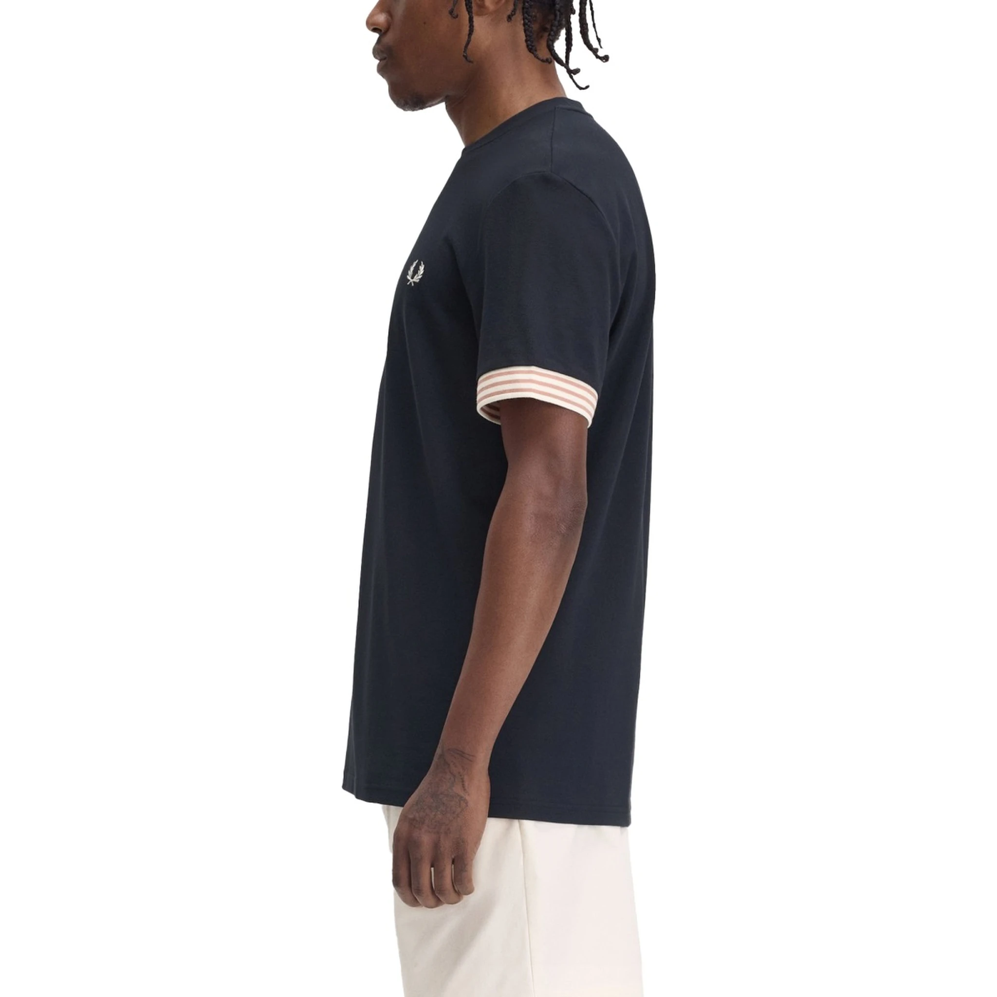 T-SHIRT WITH STRIPED MANIHE BORDER