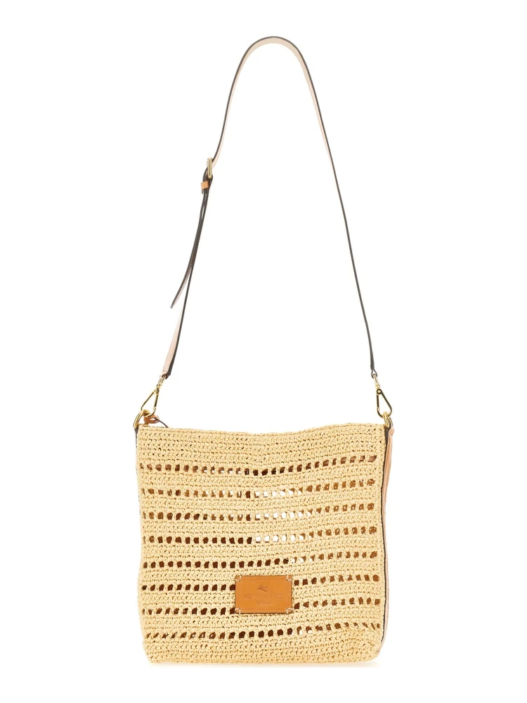 PERFORATED RAFFIA SHOULDER BAG