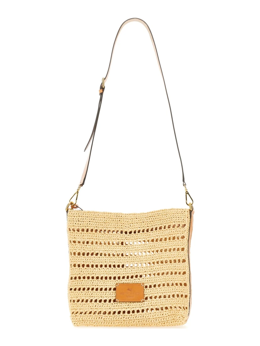 PERFORATED RAFFIA SHOULDER BAG