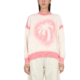 PATENT LEATHER EFFECT PALM SWEATER