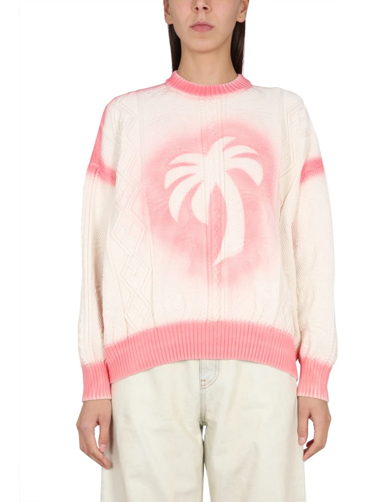 PATENT LEATHER EFFECT PALM SWEATER