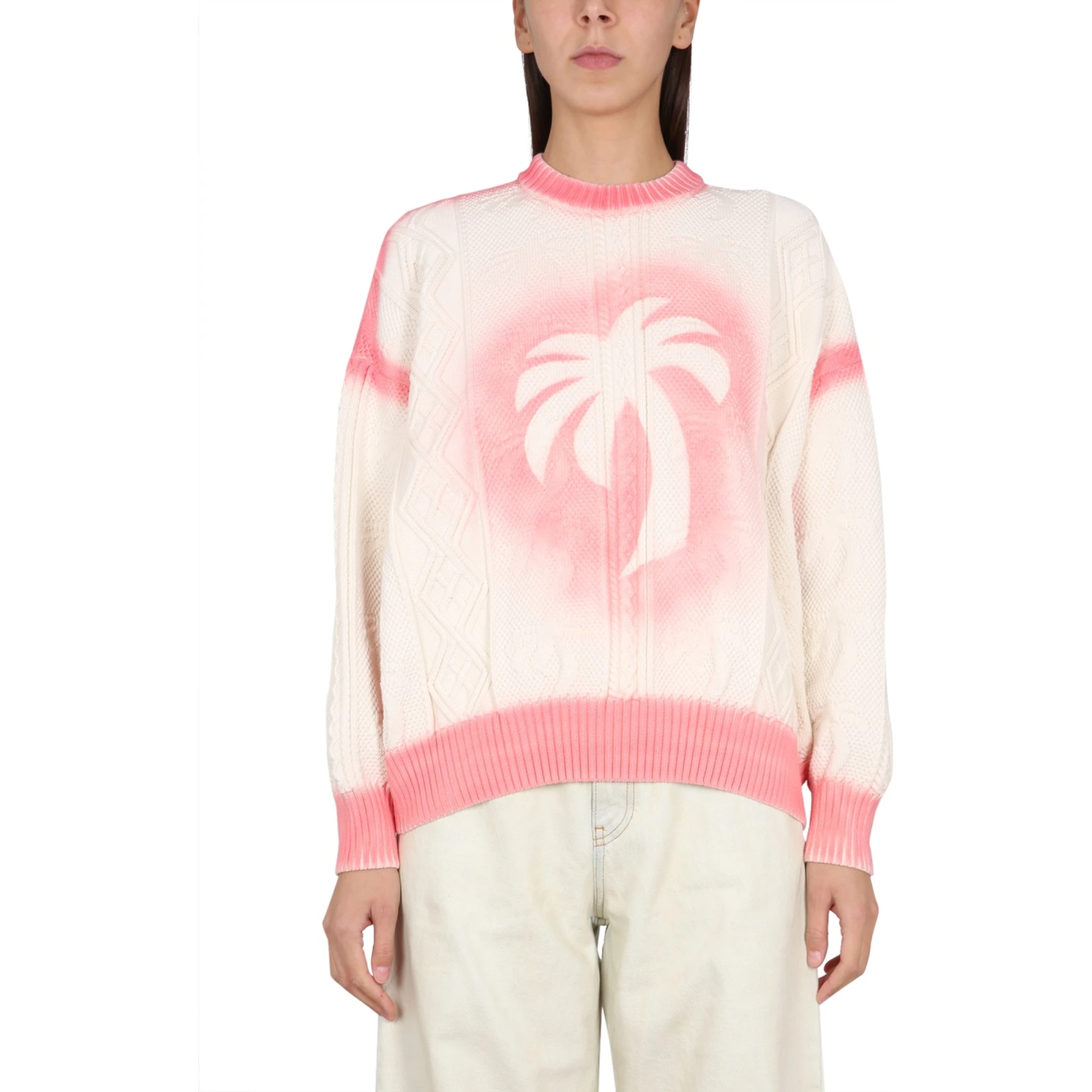 PATENT LEATHER EFFECT PALM SWEATER