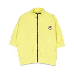 zippered short sleeve cardigan