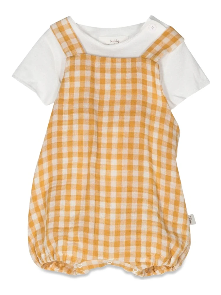 checkered romper with t-shirt