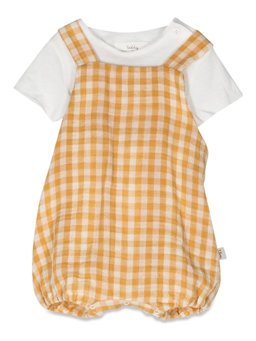 checkered romper with t-shirt