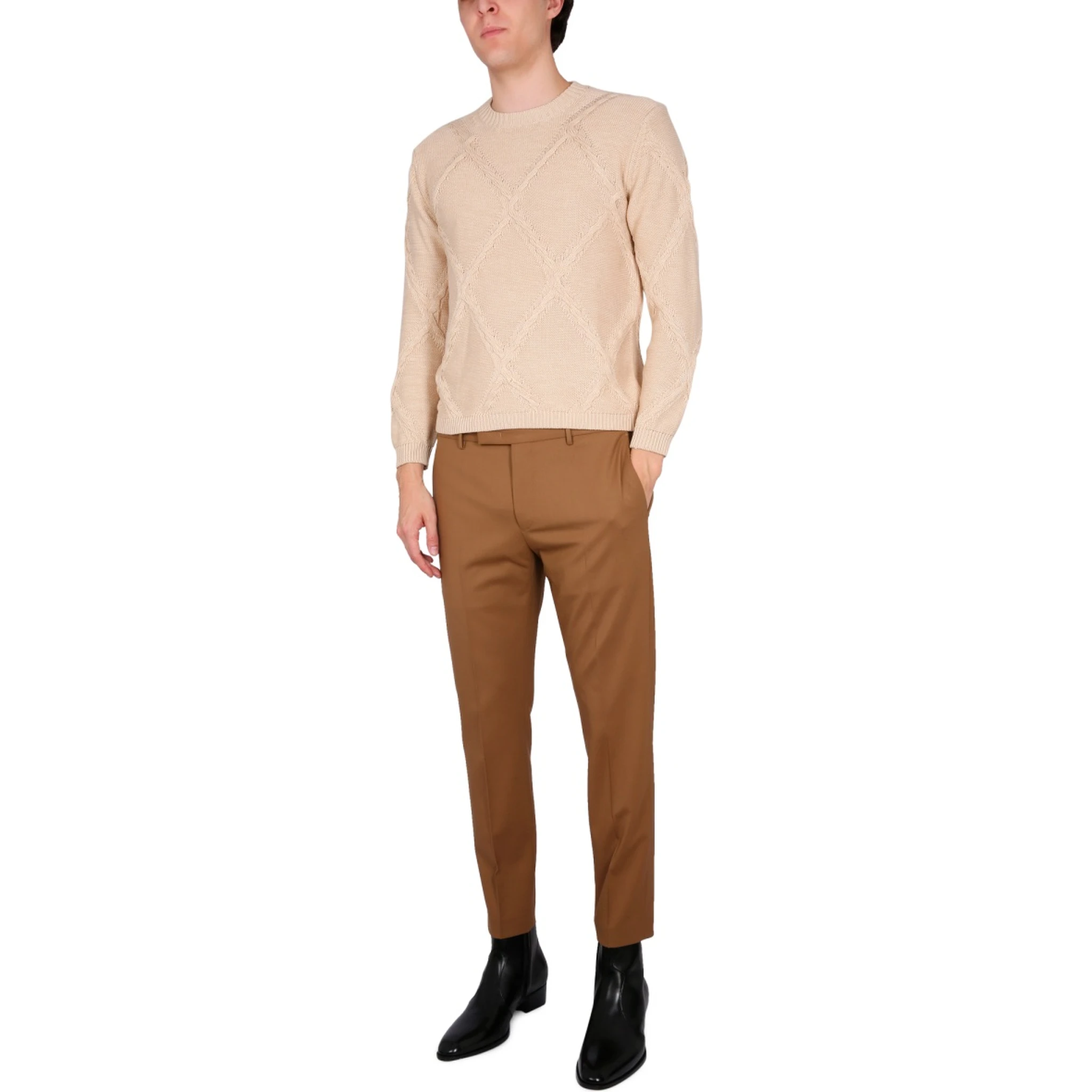 COTTON CABLE STITCH CREW NECK SWEATER