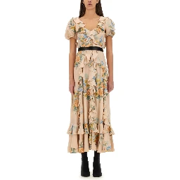 FLORAL PRINT RUCHED SILK DRESS