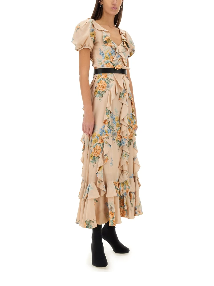FLORAL PRINT RUCHED SILK DRESS alternative