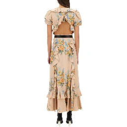 FLORAL PRINT RUCHED SILK DRESS