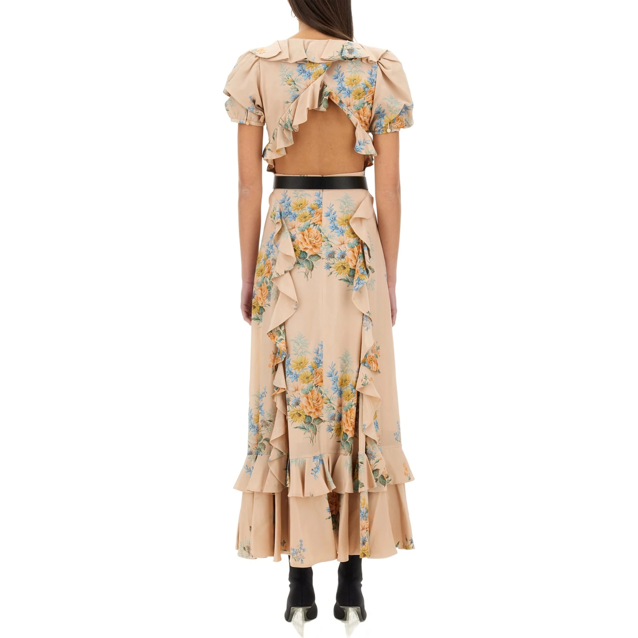 FLORAL PRINT RUCHED SILK DRESS