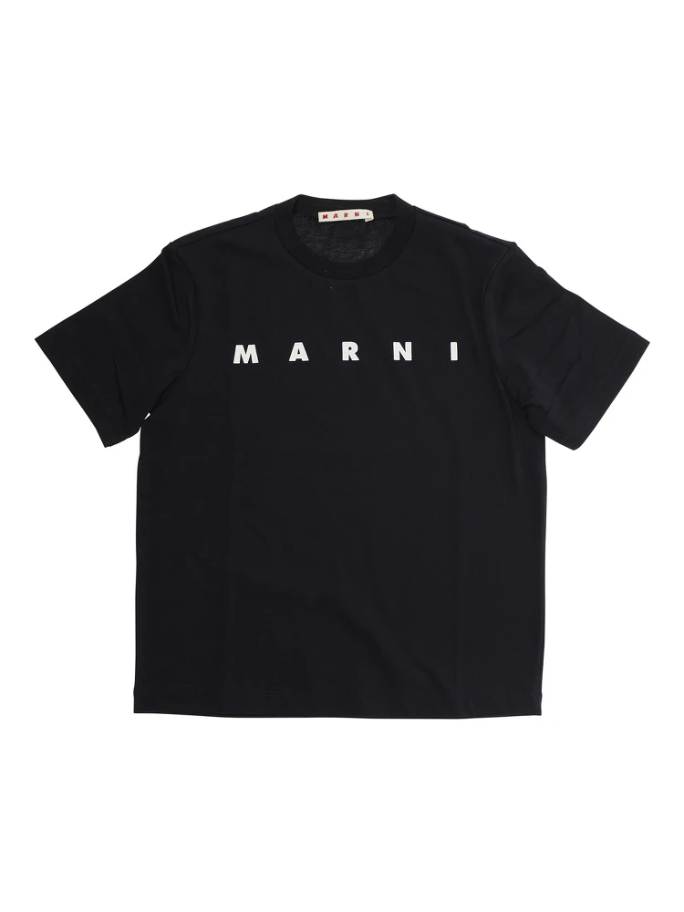 تيشيرت أسود برقبة دائرية مطبوع عليه شعار، مصنوع من القطن للبنات