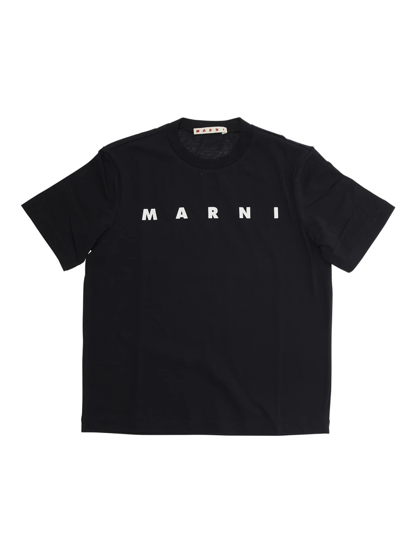 تيشيرت أسود برقبة دائرية مطبوع عليه شعار، مصنوع من القطن للبنات