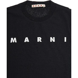 Black Crewneck T-Shirt with Logo Print in Cotton Girl