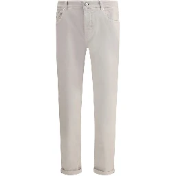 Beige Cotton Straight-Leg Jeans