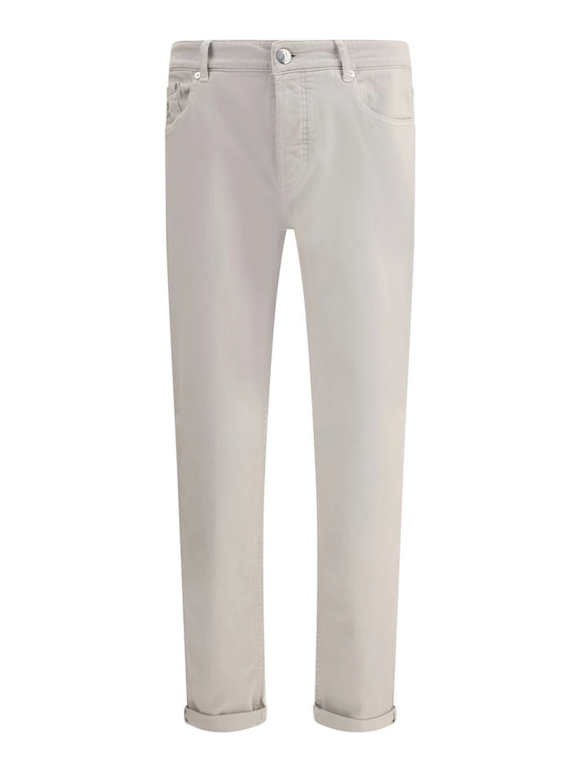 Beige Cotton Straight-Leg Jeans