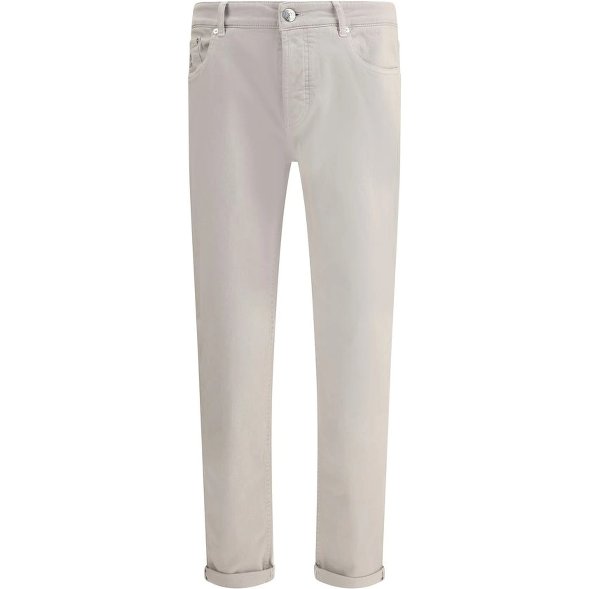 Beige Cotton Straight-Leg Jeans
