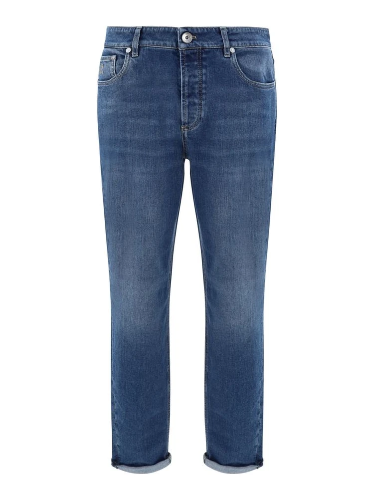 Blue Cotton Straight-Leg Jeans