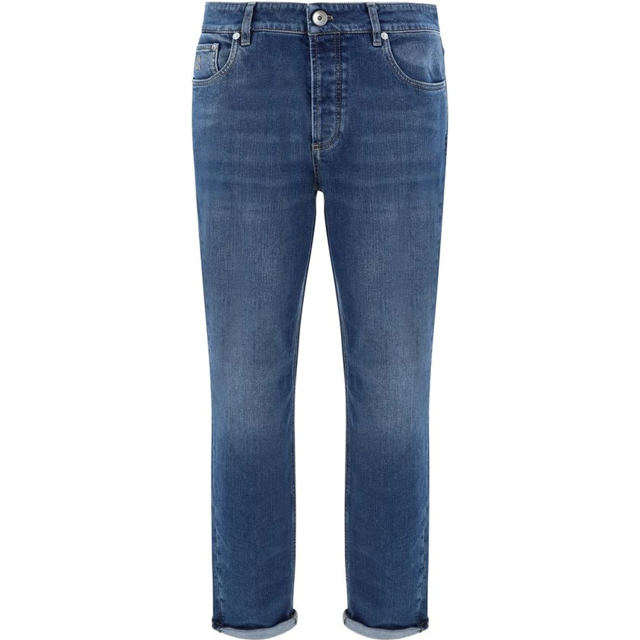 بنطلون جينز أزرق قطني بقصة مستقيمة