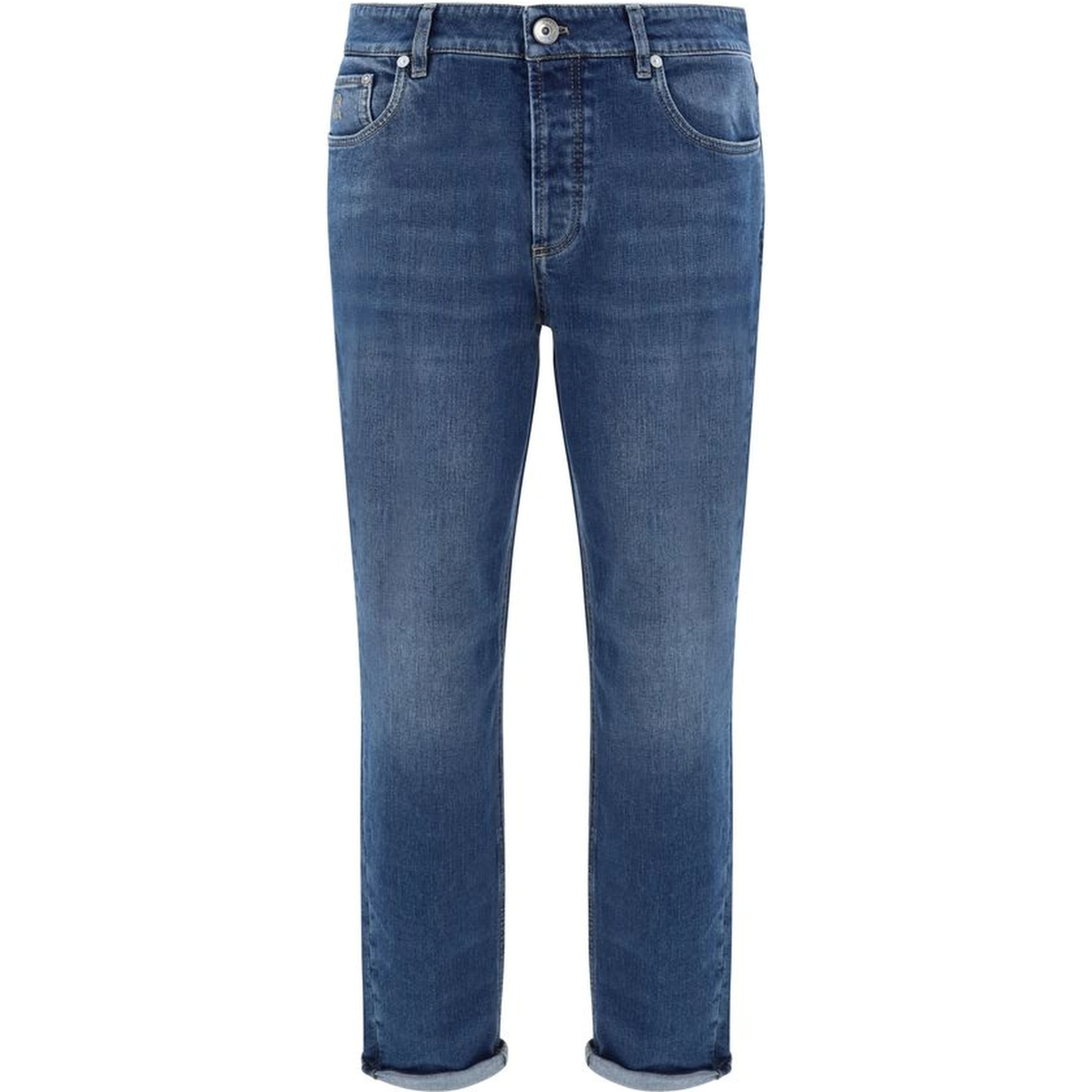 Blue Cotton Straight-Leg Jeans