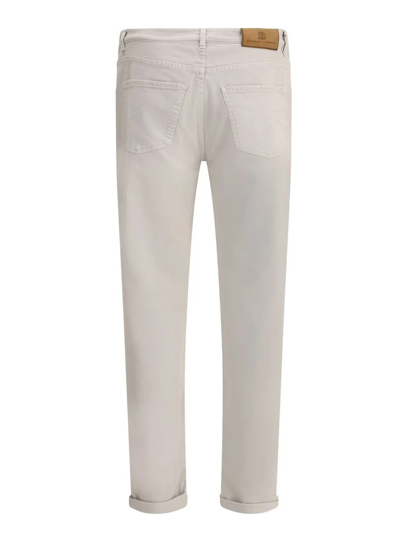 Beige Cotton Straight-Leg Jeans