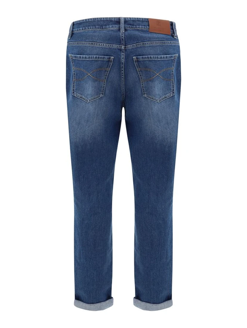 Blue Cotton Straight-Leg Jeans