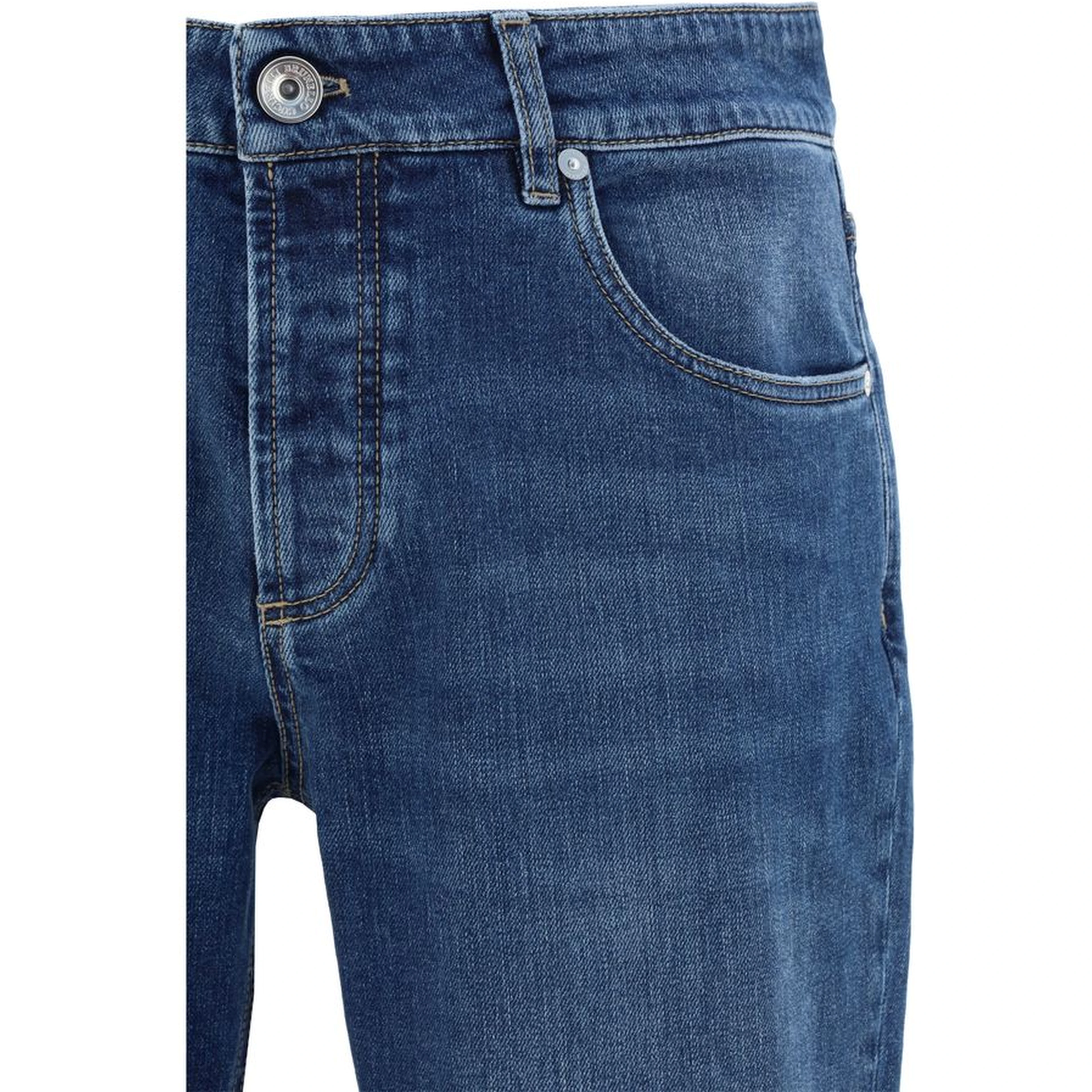 Blue Cotton Straight-Leg Jeans