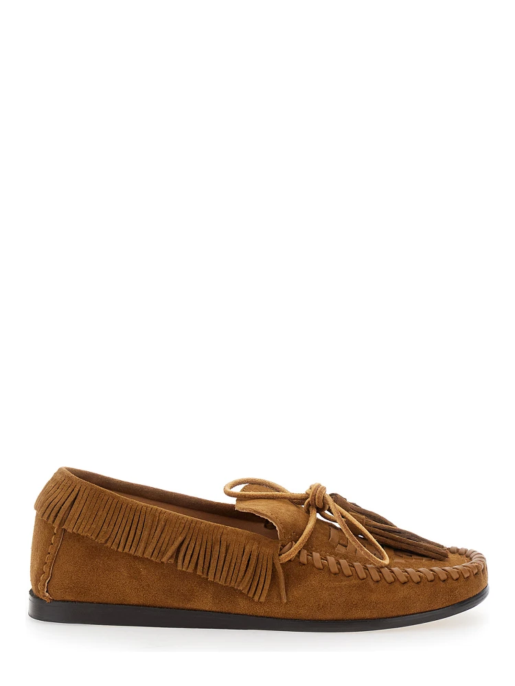 Fitza Brown Loafers with Fringed Details and Front Bow in Suede Woman