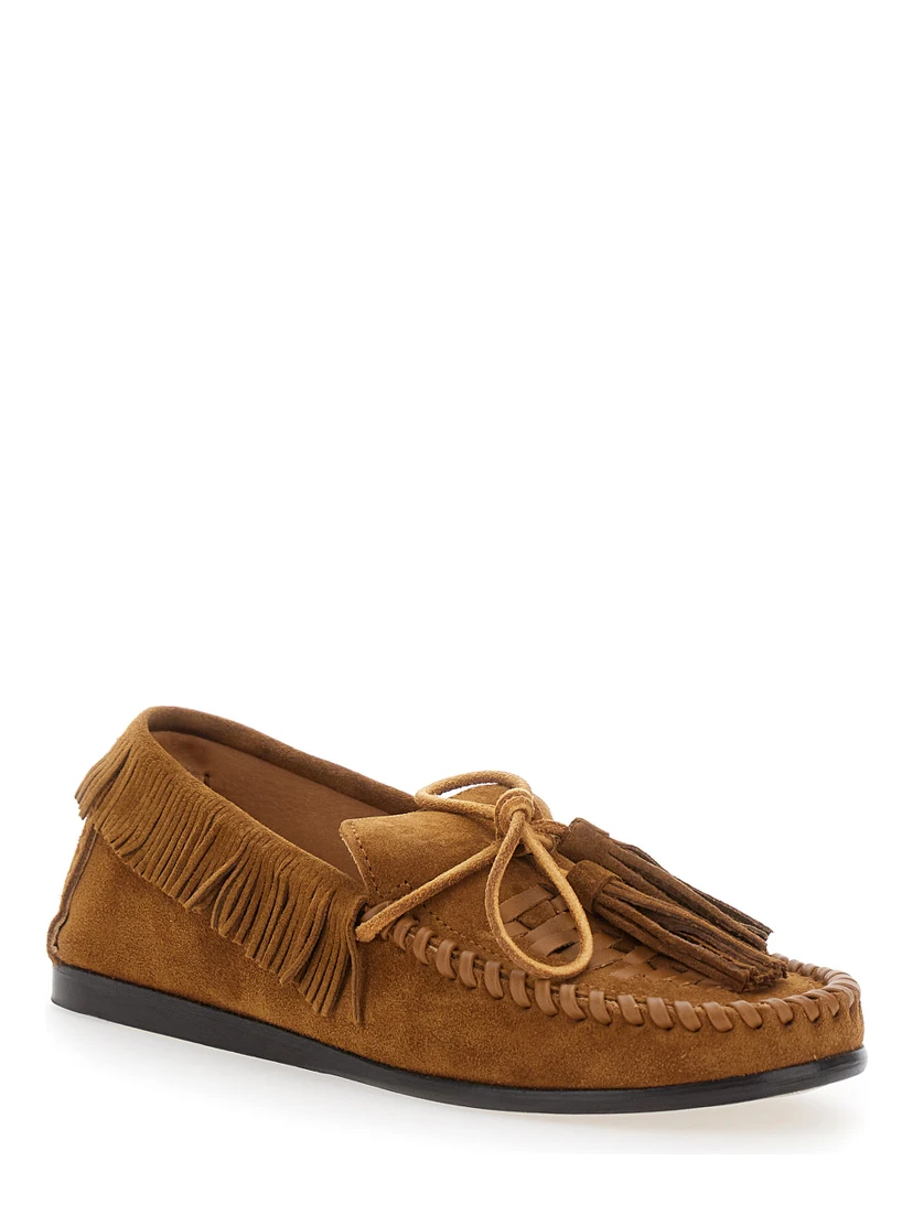 Fitza Brown Loafers with Fringed Details and Front Bow in Suede Woman