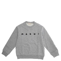 سويت شيرت رمادي اللون مزين بشعار مكتوب على الجهة الأمامية، مصنوع من القطن.