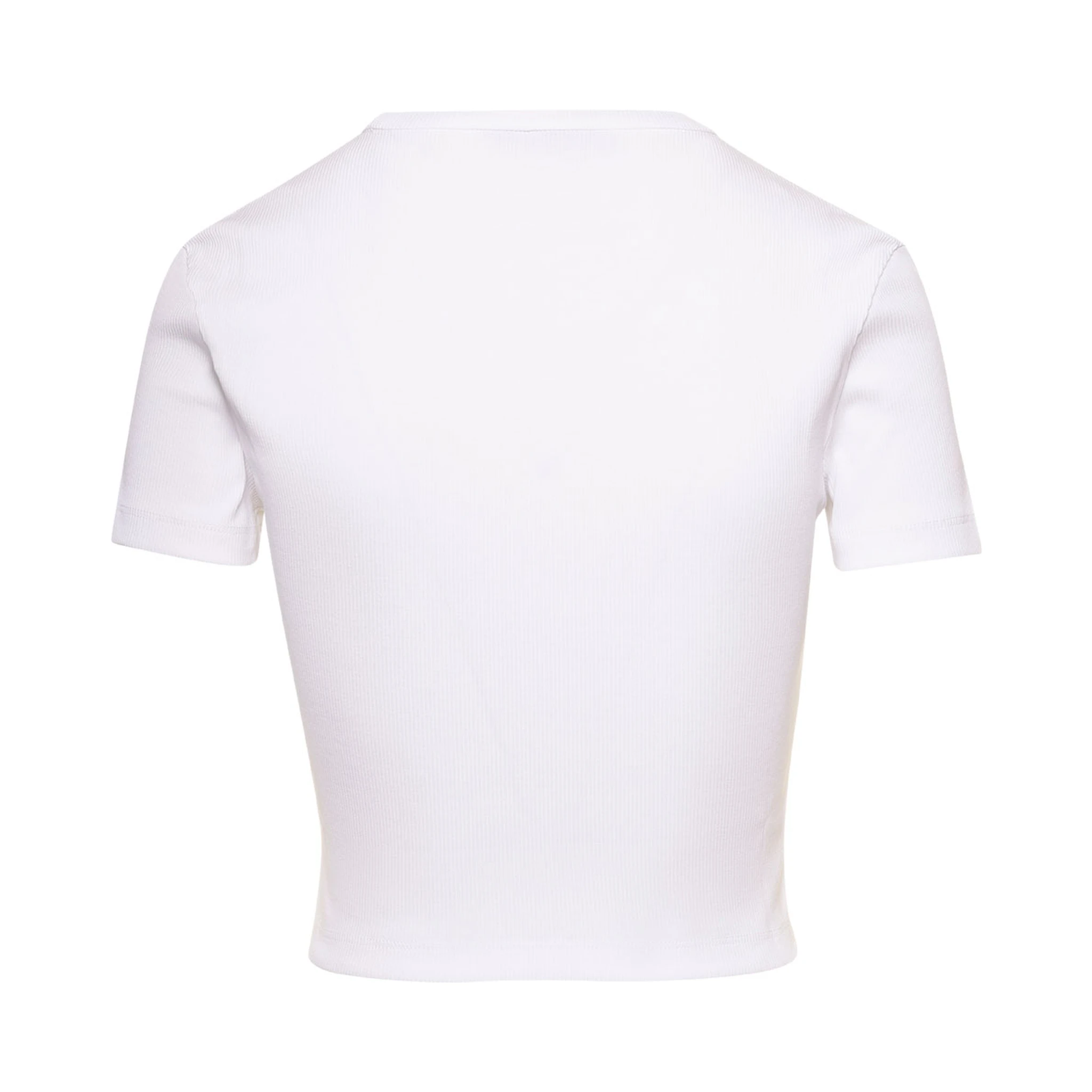 White Ribbed Crop T-Shirt with Logo Embroidery in Cotton Woman