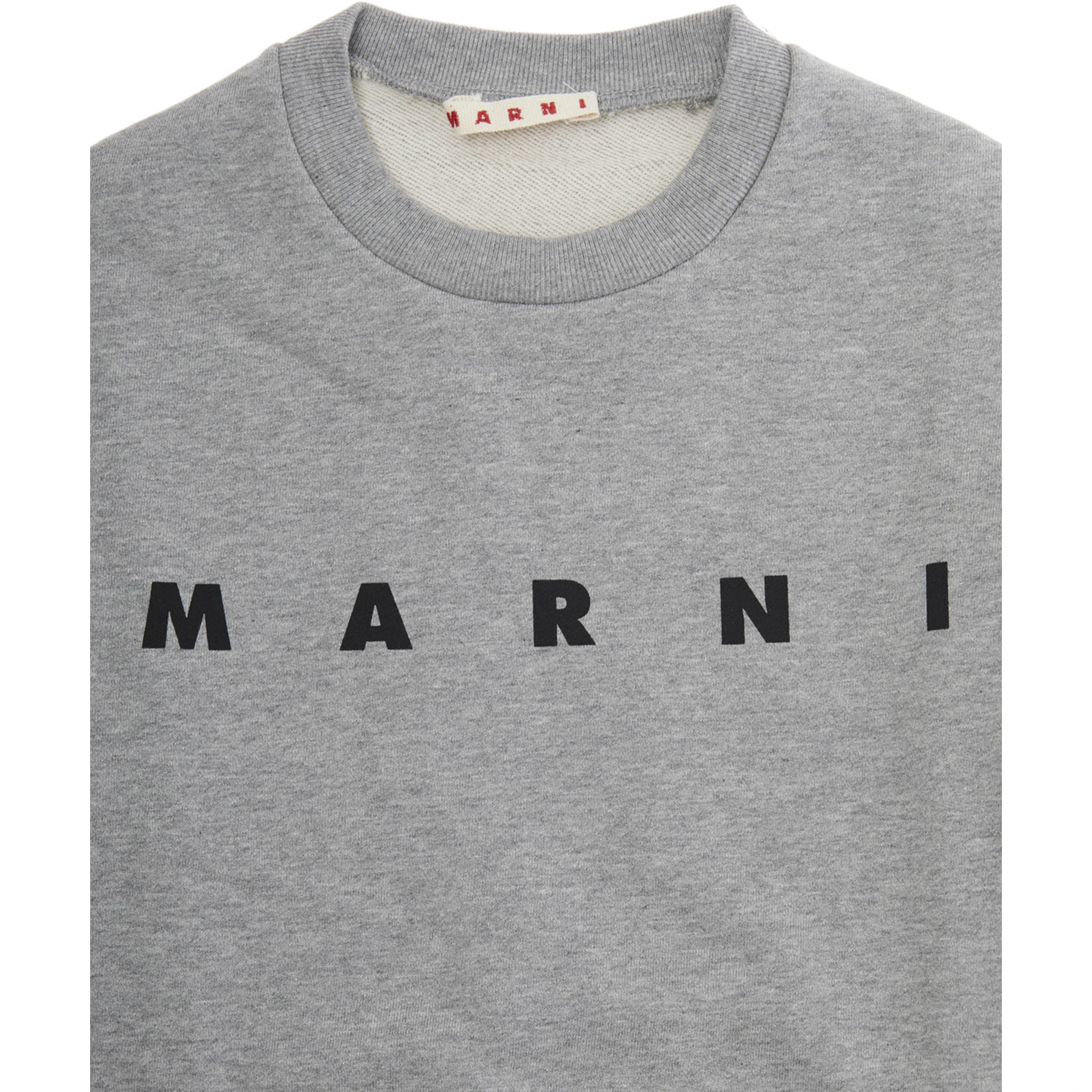 سويت شيرت رمادي اللون مزين بشعار مكتوب على الجهة الأمامية، مصنوع من القطن.