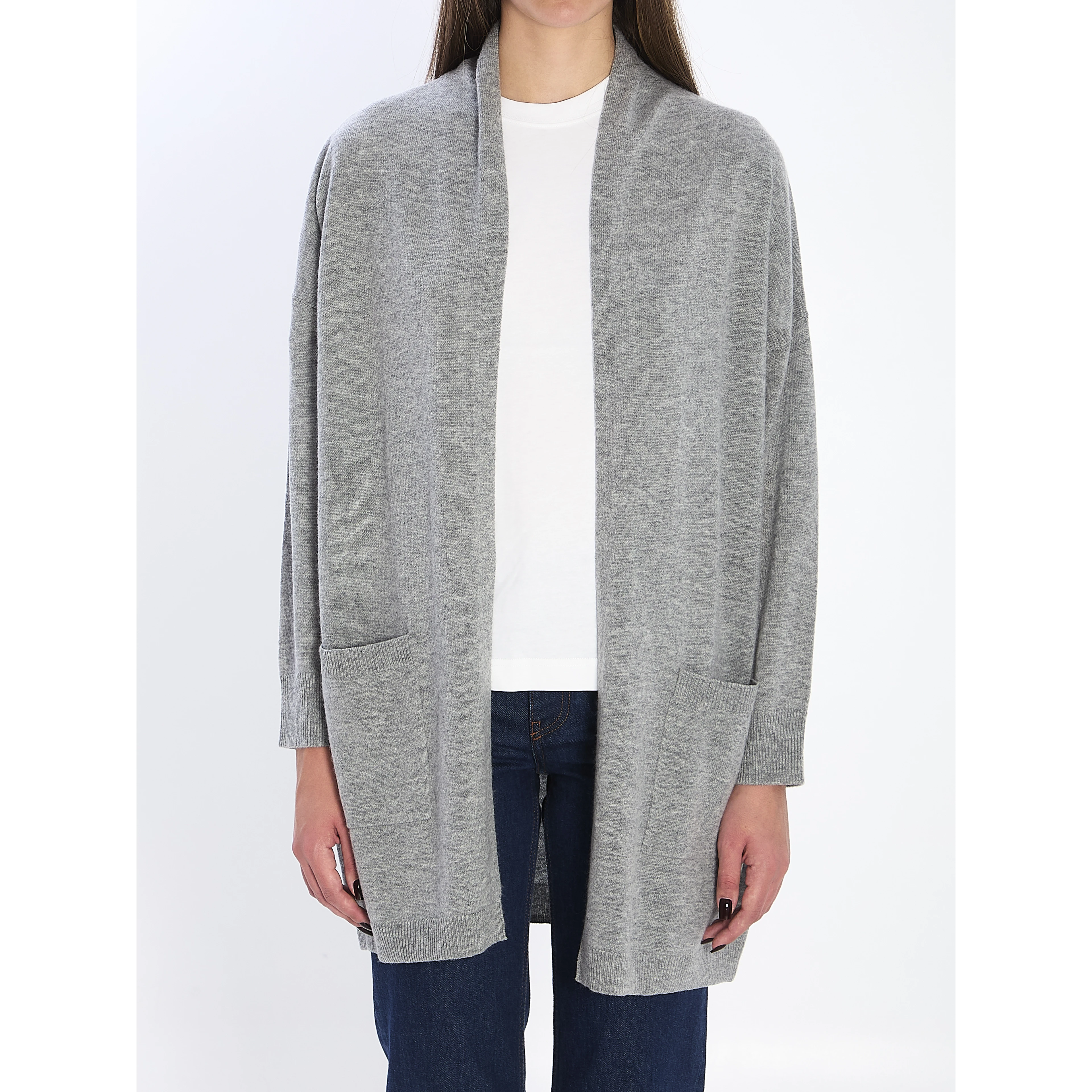 Open cardigan in virgin wool and cashmere