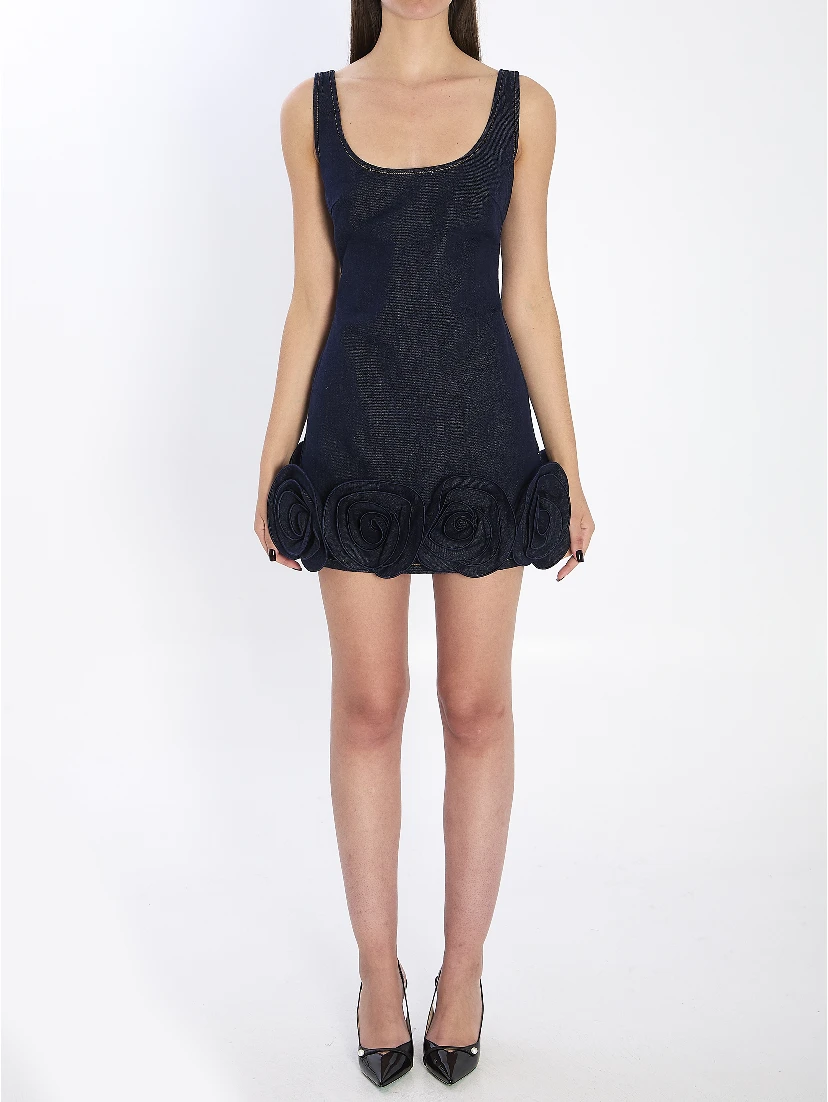 Denim 3D Flower mni dress