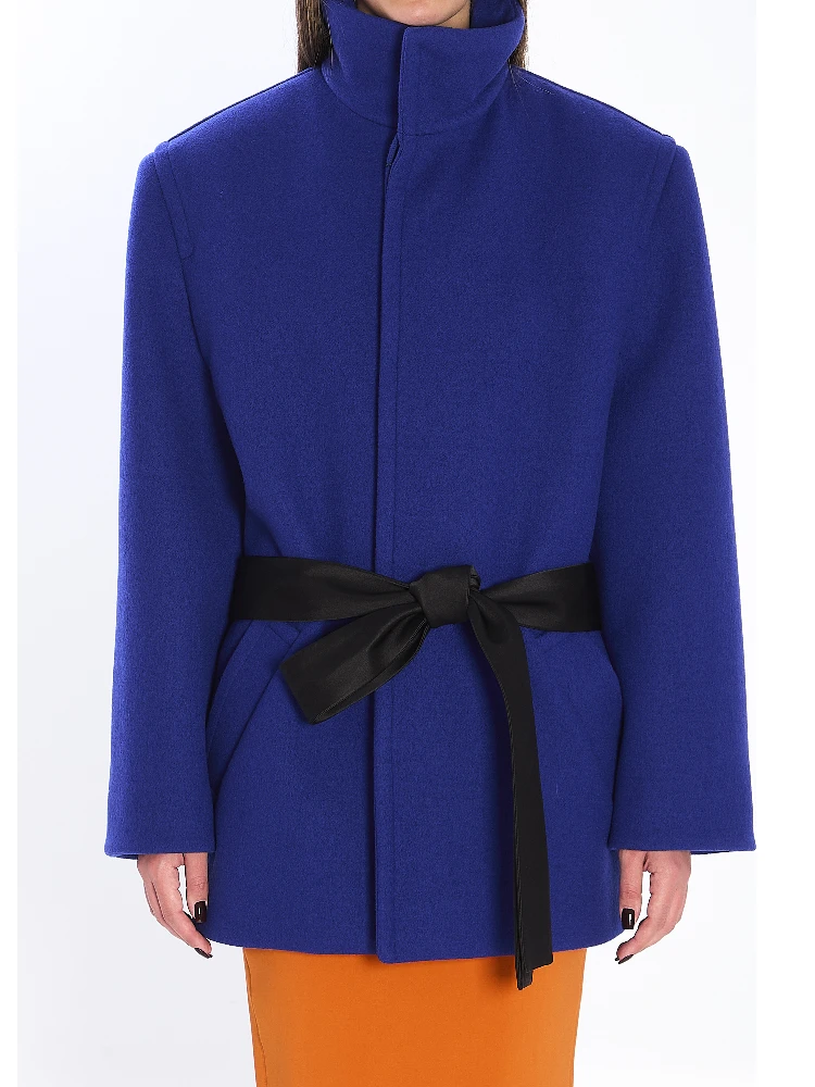 Boxy belted coat in wool