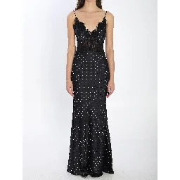Polka dot satin lace maxi dress