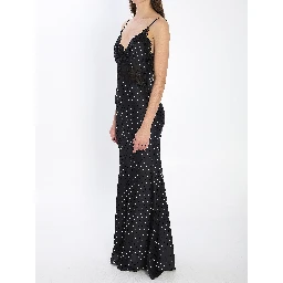 Polka dot satin lace maxi dress