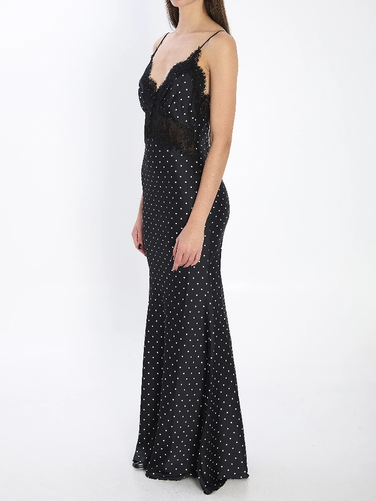 Polka dot satin lace maxi dress alternative