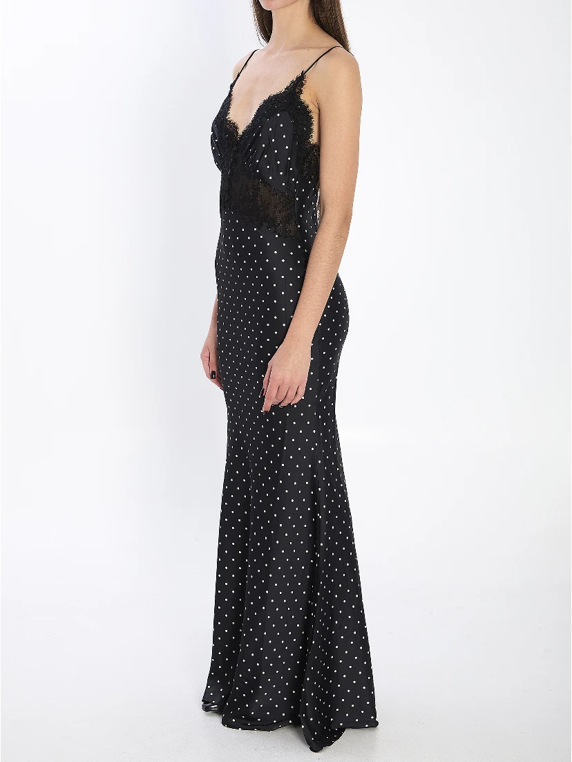 Polka dot satin lace maxi dress