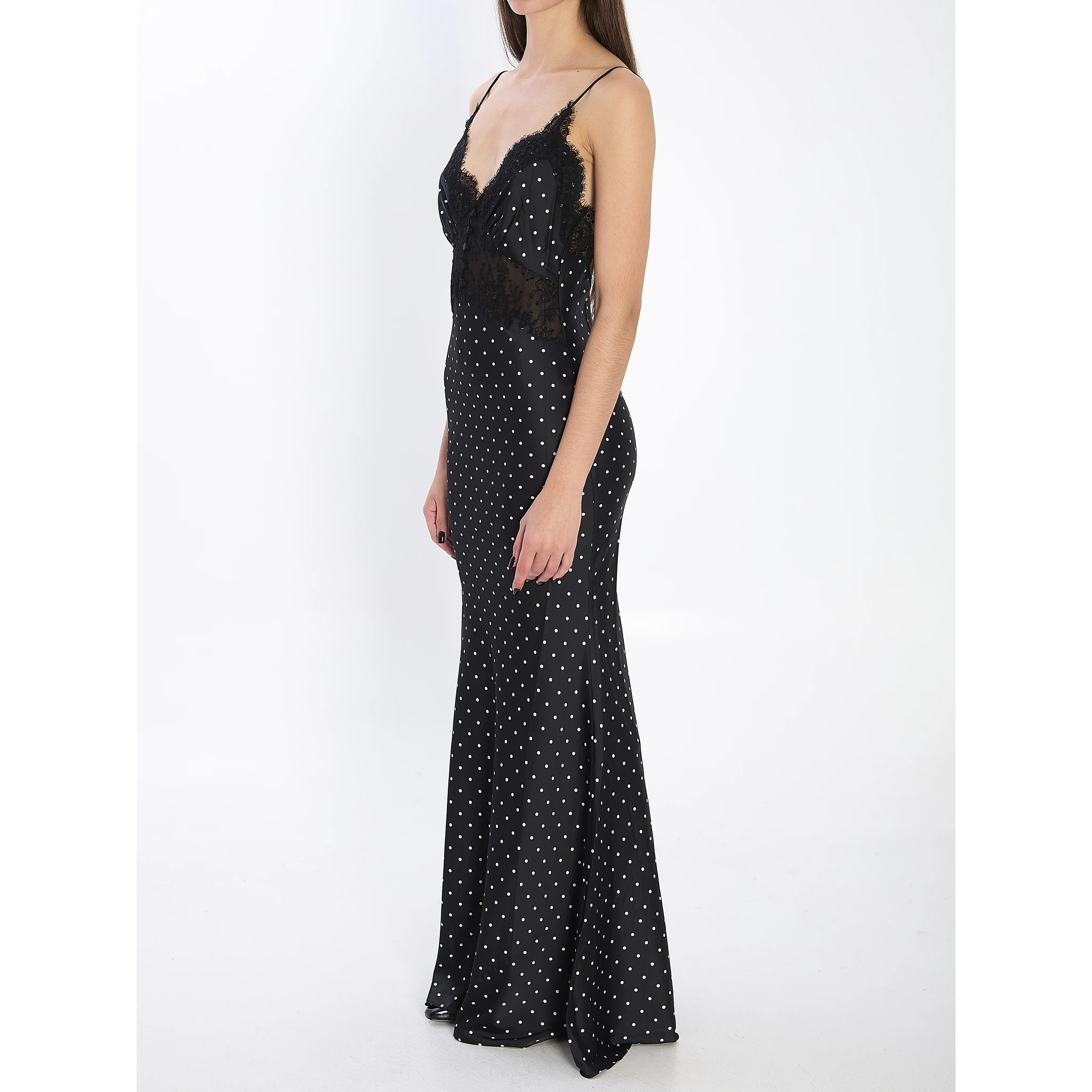 Polka dot satin lace maxi dress