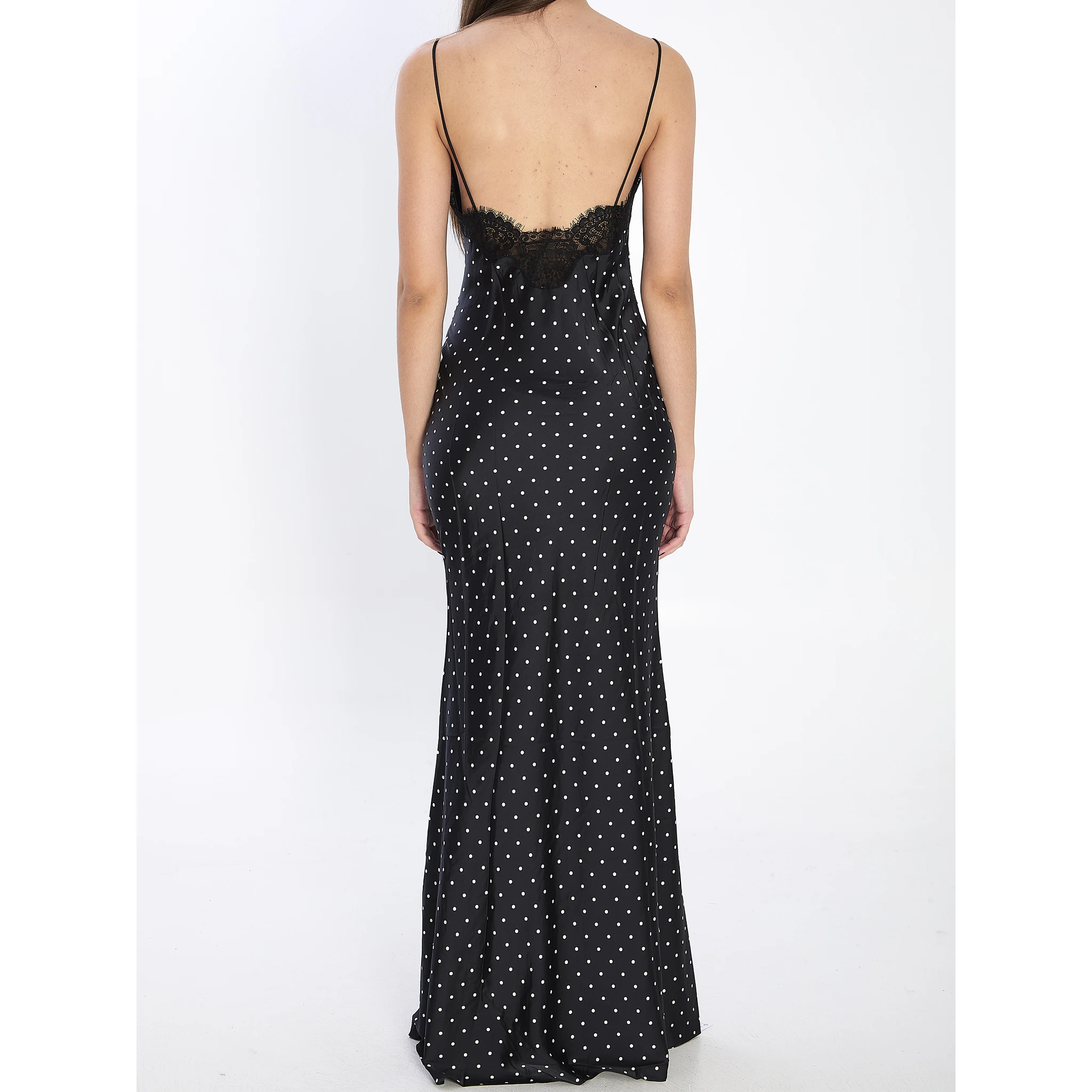 Polka dot satin lace maxi dress