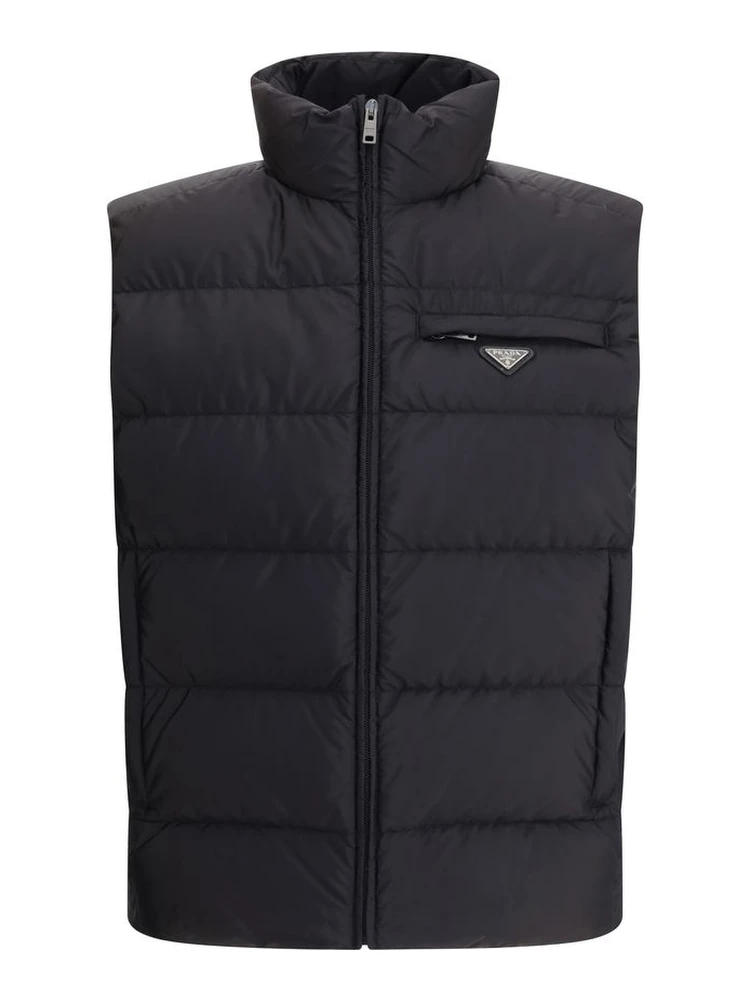 Black Recycled Polyamide Sleveless Jacket