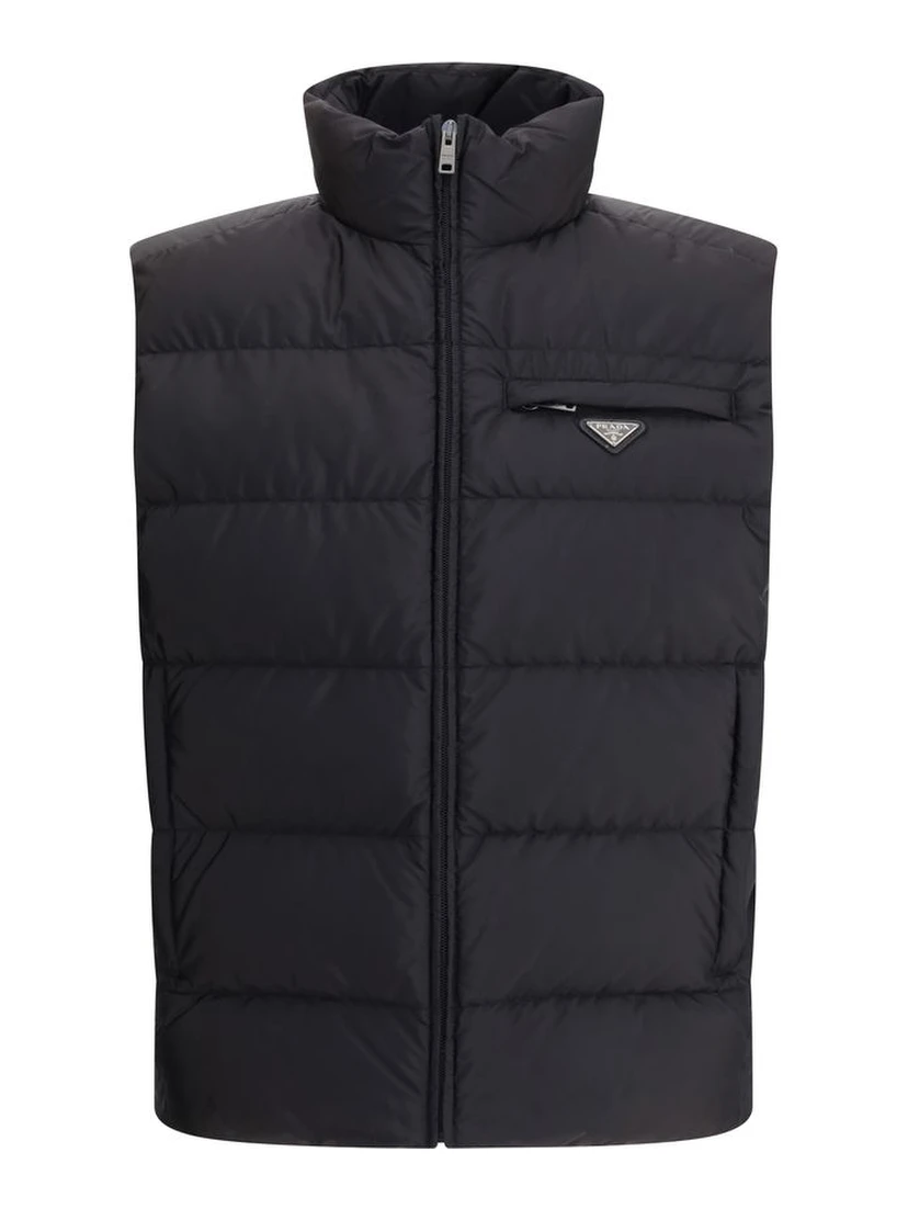 Black Recycled Polyamide Sleveless Jacket