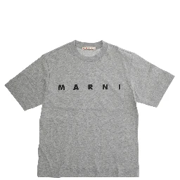 Grey Crewneck T-Shirt with Logo Lettering on the Front in Cotton Boy