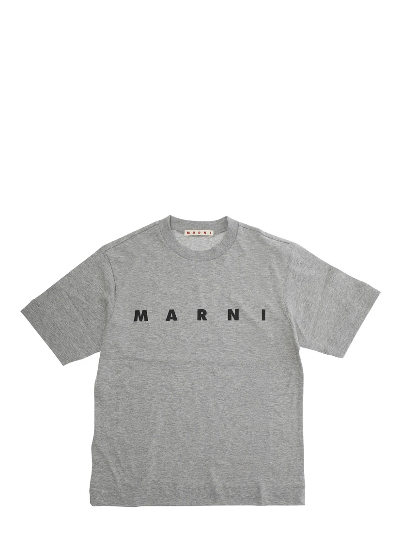 Grey Crewneck T-Shirt with Logo Lettering on the Front in Cotton Boy