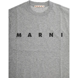 Grey Crewneck T-Shirt with Logo Lettering on the Front in Cotton Boy